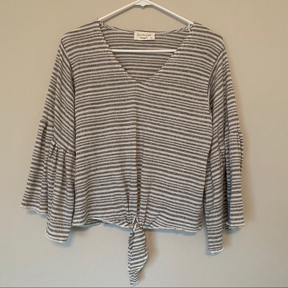 lavender field Tops - Lavender Field Gray and White Striped Top